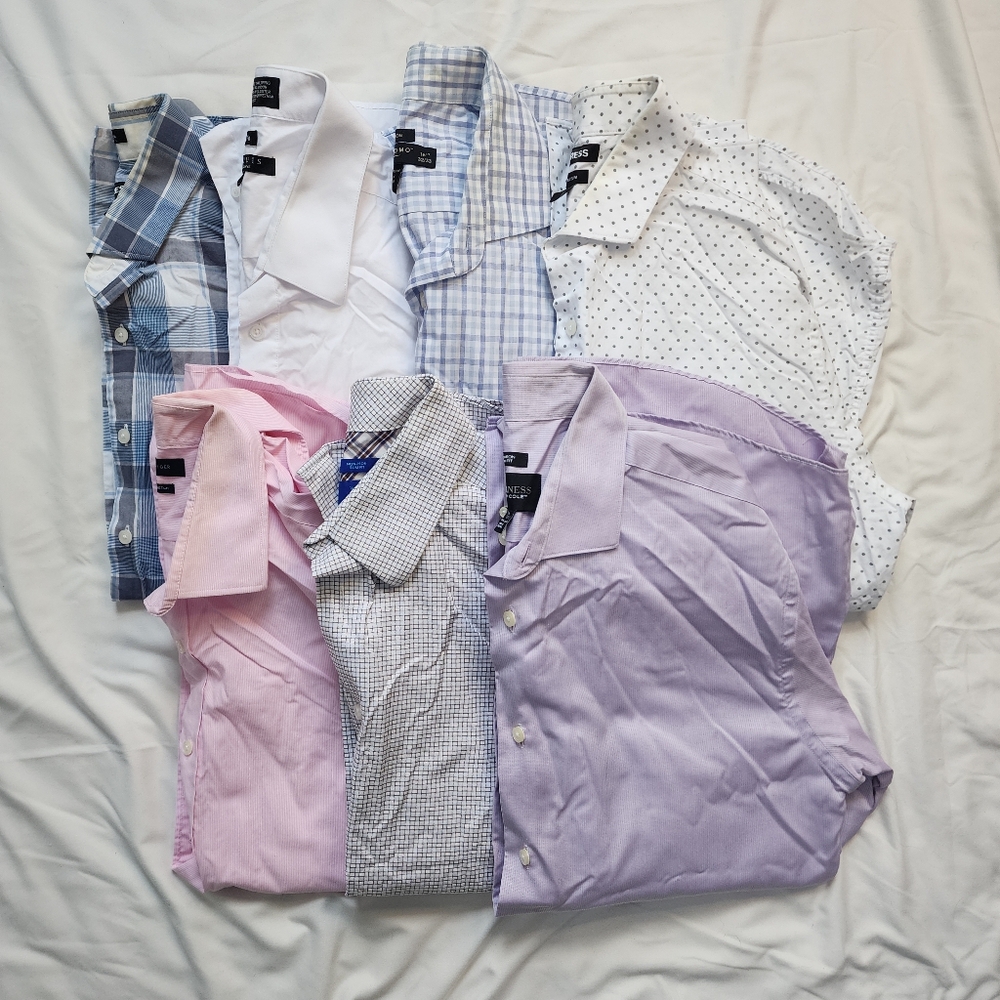 Bundle of 7 Mens Button Front Dress Shirts - Sizes Medium to Large (16 - 16.5)